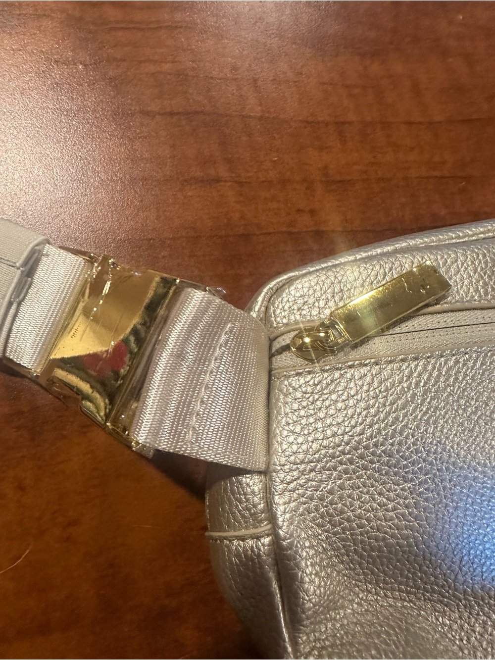 Silver Women’s Leather Crossbody Belt Bag with Bow Accent / Brand New! - Picture 3 of 3